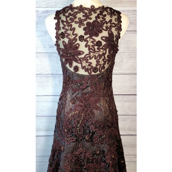 SUE WONG Nocturne Womens Evening Dress Size 4 Burgundy Lace Embroidered Beaded - Picture 5 of 16